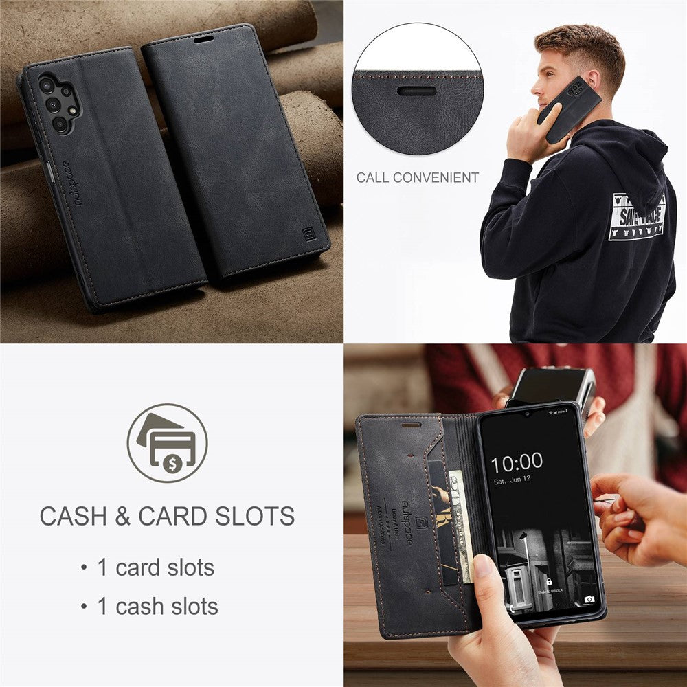 AUTSPACE A01-serien för Samsung Galaxy A13 4G PU-läderfodral RFID-blockerande Vintage-plånboksfodral med stativ och vikbart lock
