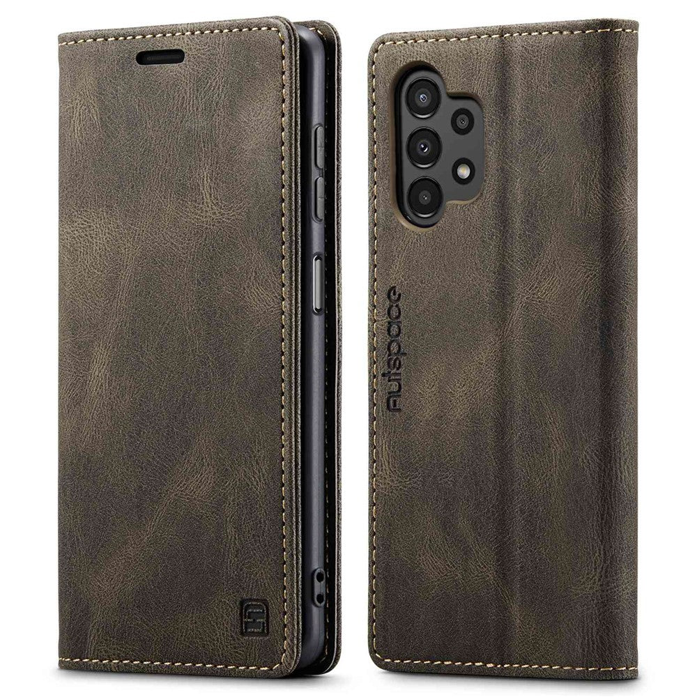 AUTSPACE A01-serien för Samsung Galaxy A13 4G PU-läderfodral RFID-blockerande Vintage-plånboksfodral med stativ och vikbart lock