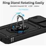 For Samsung Galaxy A03s (164.2mm) Ring Kickstand Phone Case Anti-fall Protection Hard PC + TPU Shell with Slide Camera Protection Cover
