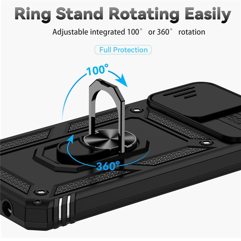 For Samsung Galaxy A03s (164.2mm) Ring Kickstand Phone Case Anti-fall Protection Hard PC + TPU Shell with Slide Camera Protection Cover