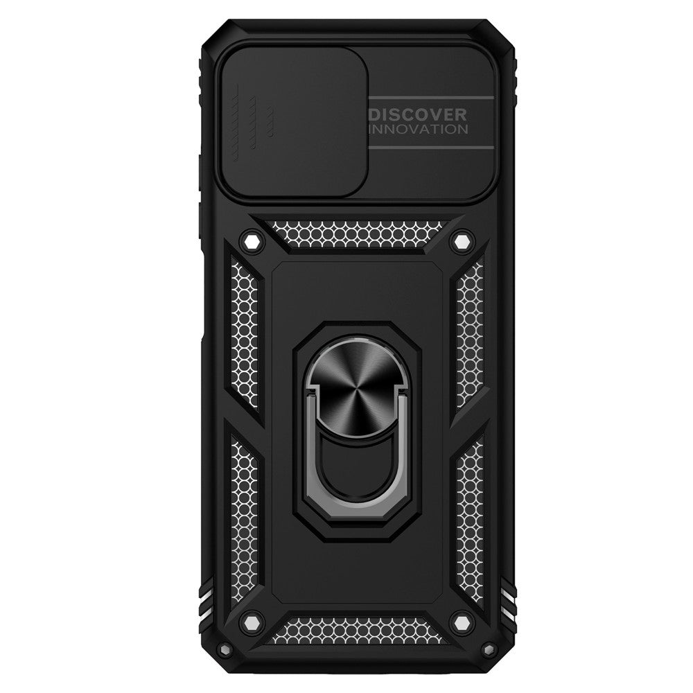 For Samsung Galaxy A03s (164.2mm) Ring Kickstand Phone Case Anti-fall Protection Hard PC + TPU Shell with Slide Camera Protection Cover