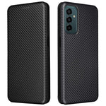 Samsung Galaxy M23 5G/F23 5G Kolfibertextur mobilskal PU-läder Korthållare Stativ Magnetstängning Skydd