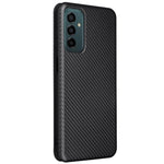 Samsung Galaxy M23 5G/F23 5G Kolfibertextur mobilskal PU-läder Korthållare Stativ Magnetstängning Skydd