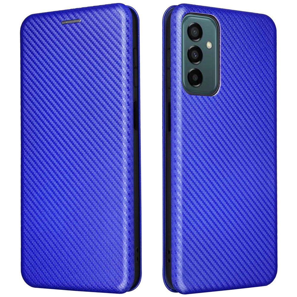 Samsung Galaxy M23 5G/F23 5G Kolfibertextur mobilskal PU-läder Korthållare Stativ Magnetstängning Skydd