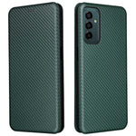 Samsung Galaxy M23 5G/F23 5G Kolfibertextur mobilskal PU-läder Korthållare Stativ Magnetstängning Skydd