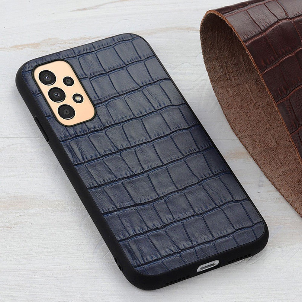 For Samsung Galaxy A13 4G Anti-fall Cover, Crocodile Texture Genuine Leather Coated PC + TPU Phone Back Case
