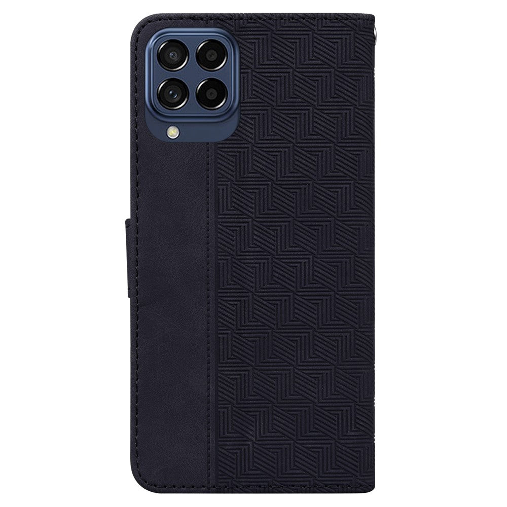 Til Samsung Galaxy M53 5G Stødsikker telefoncover med geometrisk mønster, præget PU-læder, tegnebogsstativ og flipover med håndrem