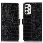 For Samsung Galaxy A53 5G Crocodile Texture RFID Blocking Genuine Cowhide Leather Wallet Phone Cover, Stand Magnetic Flip Folio Case
