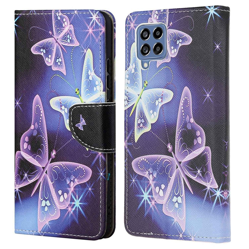 For Samsung Galaxy M53 5G Cross Texture Stylish Pattern Printing PU Leather Phone Case Stand Wallet Flip Cover