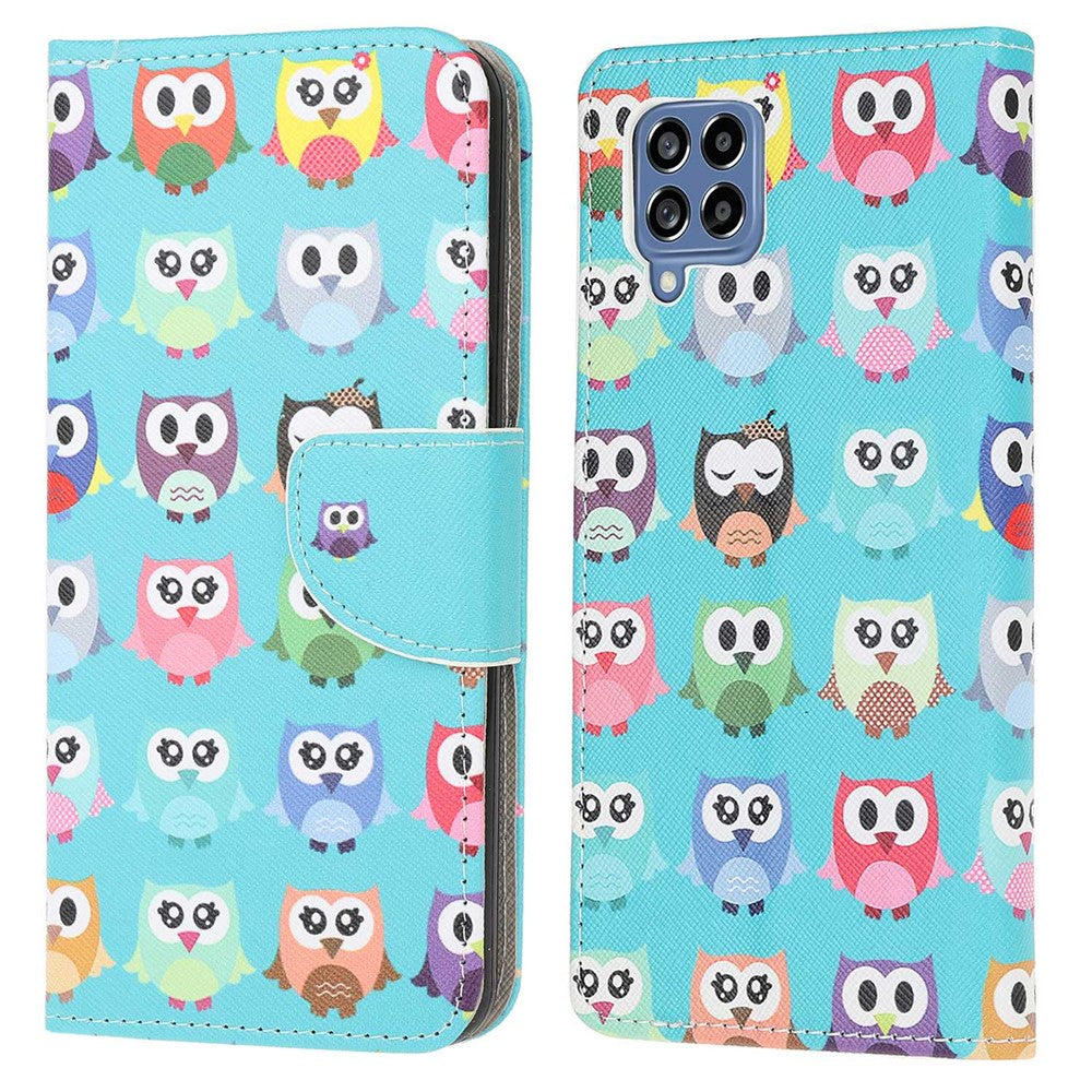 For Samsung Galaxy M53 5G Cross Texture Stylish Pattern Printing PU Leather Phone Case Stand Wallet Flip Cover
