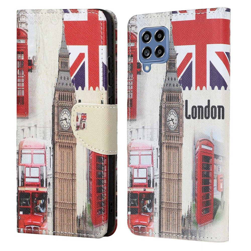 For Samsung Galaxy M53 5G Cross Texture Stylish Pattern Printing PU Leather Phone Case Stand Wallet Flip Cover