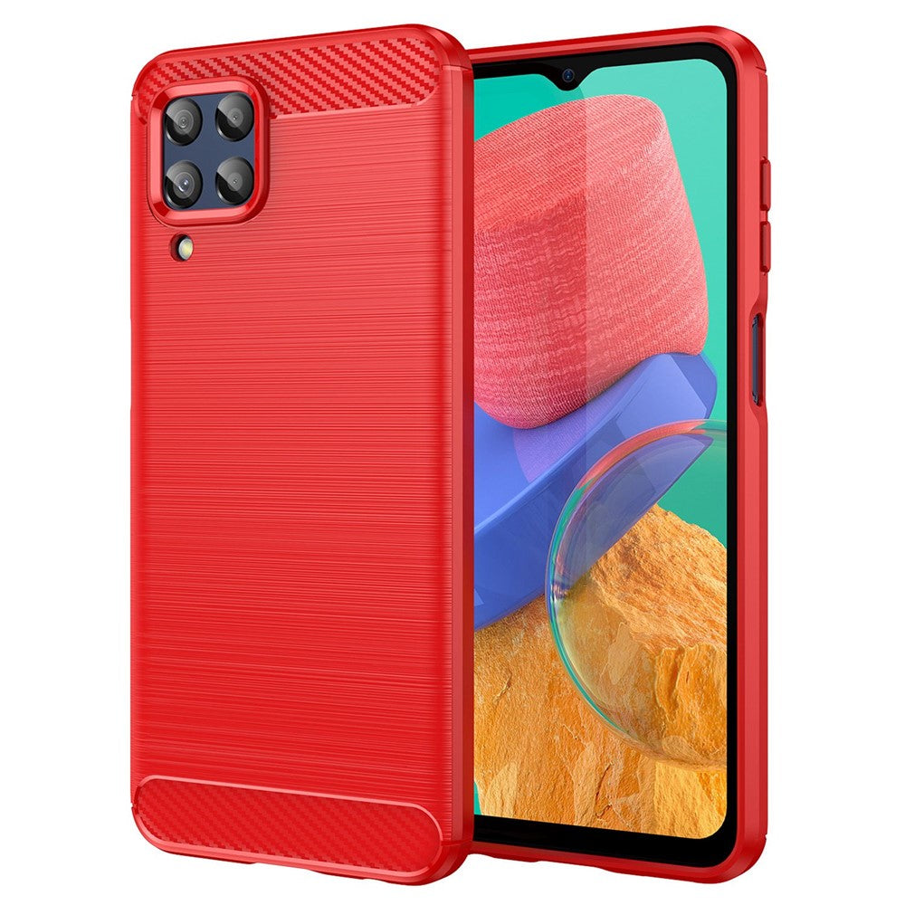 For Samsung Galaxy M33 5G (Global Version)/(India Version) Mobile Phone Cover Carbon Fiber Texture Brushed Surface 1.8mm TPU Smartphone Case