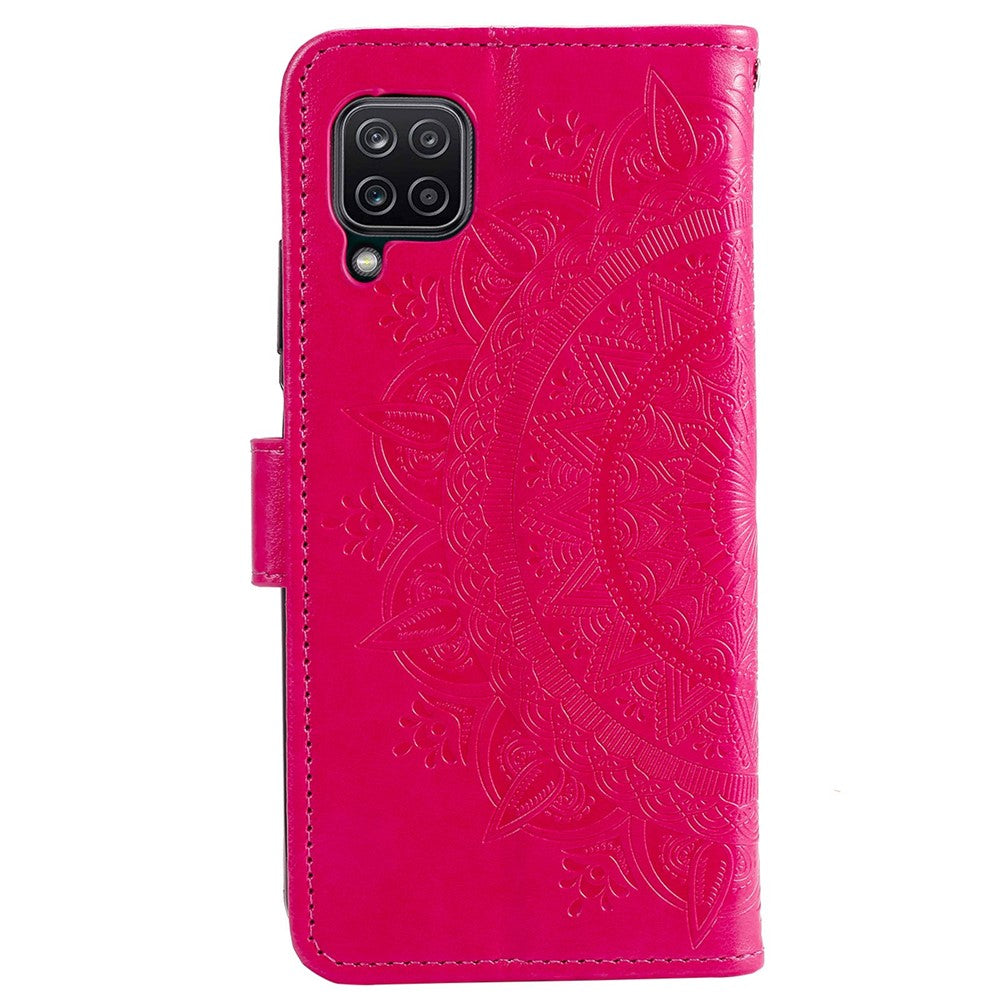 For Samsung Galaxy M33 5G (Global Version) Mandala Flower Pattern Imprinted PU Leather Magnetic Flip Cover Wrist Strap Wallet Stand Feature Shockproof Protective Case