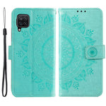 For Samsung Galaxy M33 5G (Global Version) Mandala Flower Pattern Imprinted PU Leather Magnetic Flip Cover Wrist Strap Wallet Stand Feature Shockproof Protective Case