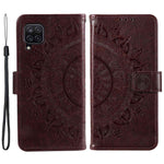 For Samsung Galaxy M33 5G (Global Version) Mandala Flower Pattern Imprinted PU Leather Magnetic Flip Cover Wrist Strap Wallet Stand Feature Shockproof Protective Case