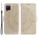 For Samsung Galaxy M33 5G (Global Version) Mandala Flower Pattern Imprinted PU Leather Magnetic Flip Cover Wrist Strap Wallet Stand Feature Shockproof Protective Case