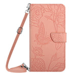 Til Samsung Galaxy M33 5G (global version) Imprinting Butterfly Flowers Cover i PU-læder med kortholder, stativ og skulderrem