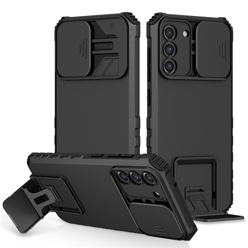 Samsung Galaxy S22+ 5G Justerbart Vertikalt Stöd Mobilskal PC + TPU Hybrid Skal med Kameraskydd