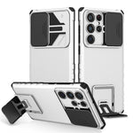 For Samsung Galaxy S22 Ultra 5G Adjustable Vertical Kickstand Phone Case Camera Slider Protection Hybrid PC + TPU Cover