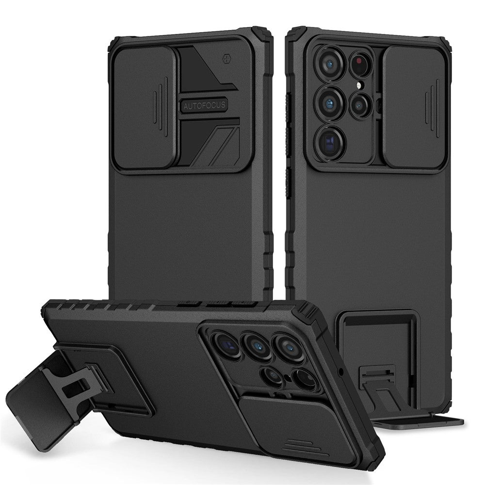 For Samsung Galaxy S22 Ultra 5G Adjustable Vertical Kickstand Phone Case Camera Slider Protection Hybrid PC + TPU Cover