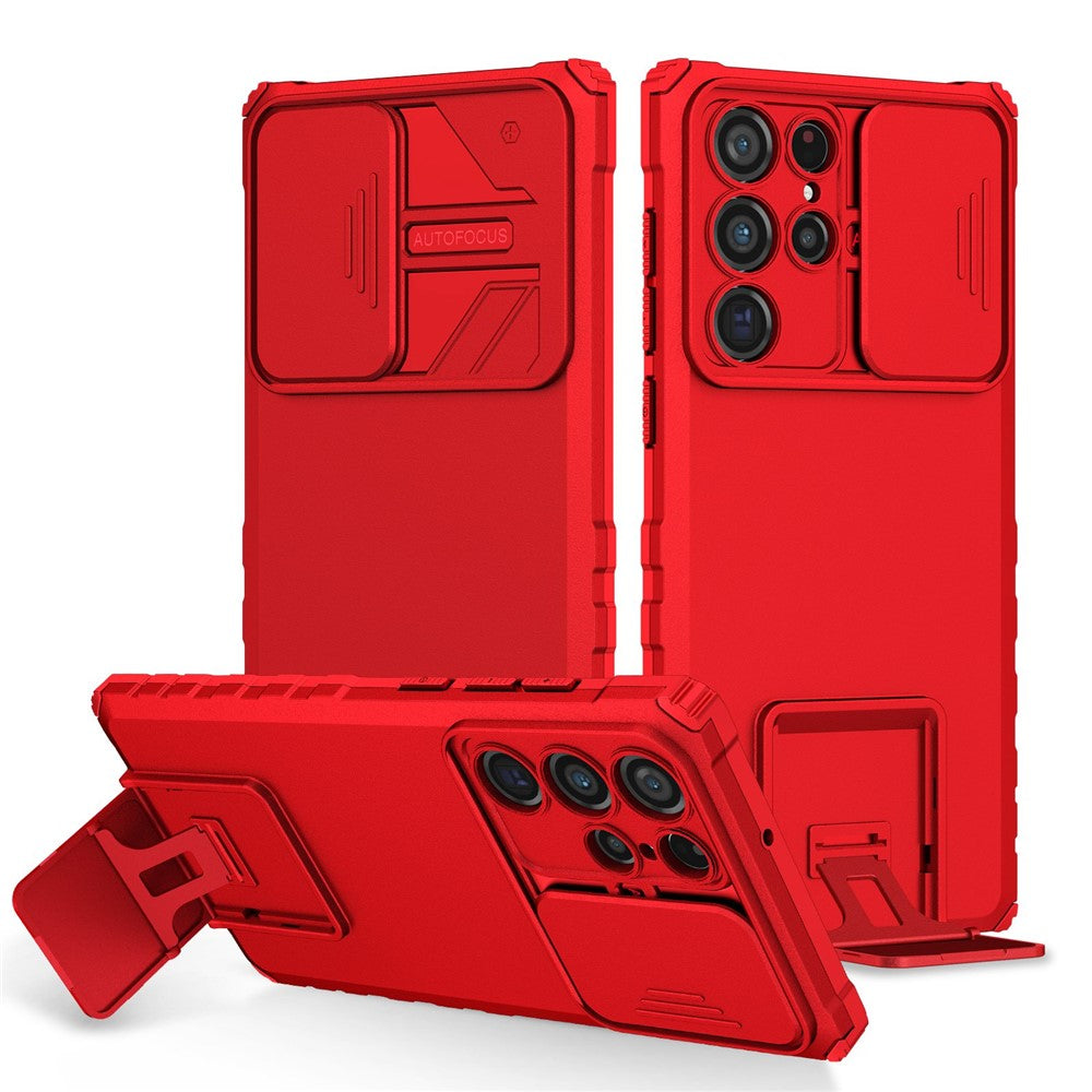 For Samsung Galaxy S22 Ultra 5G Adjustable Vertical Kickstand Phone Case Camera Slider Protection Hybrid PC + TPU Cover