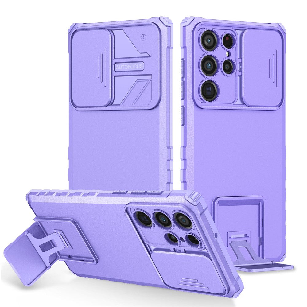 For Samsung Galaxy S22 Ultra 5G Adjustable Vertical Kickstand Phone Case Camera Slider Protection Hybrid PC + TPU Cover