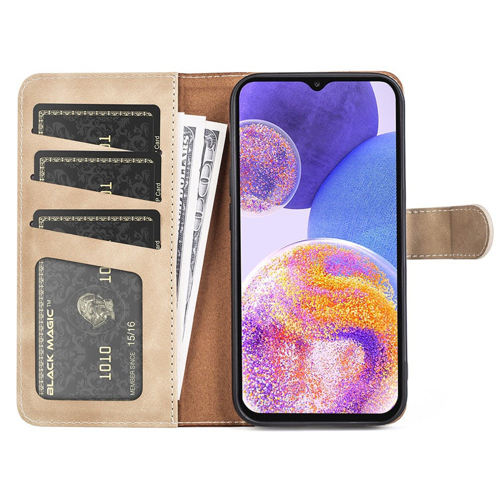 For Samsung Galaxy A23 5G (Global Version) Magnetic Closure Folio Flip Phone Cover Splicing Design Stand Leather+TPU Protective Shell with Wallet