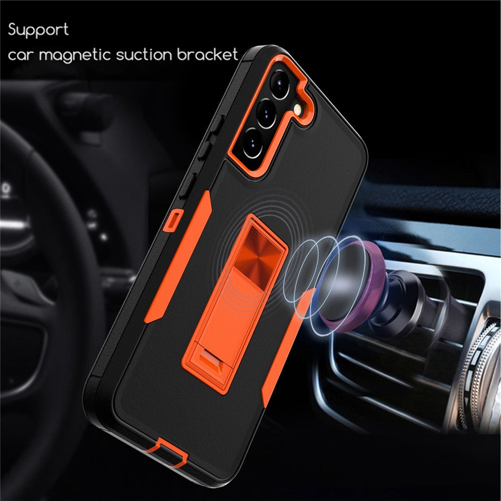 Hårdt PC + blødt TPU-hybridcover til Samsung Galaxy S22+ 5G med indbygget stativ, bilholder og metalplade