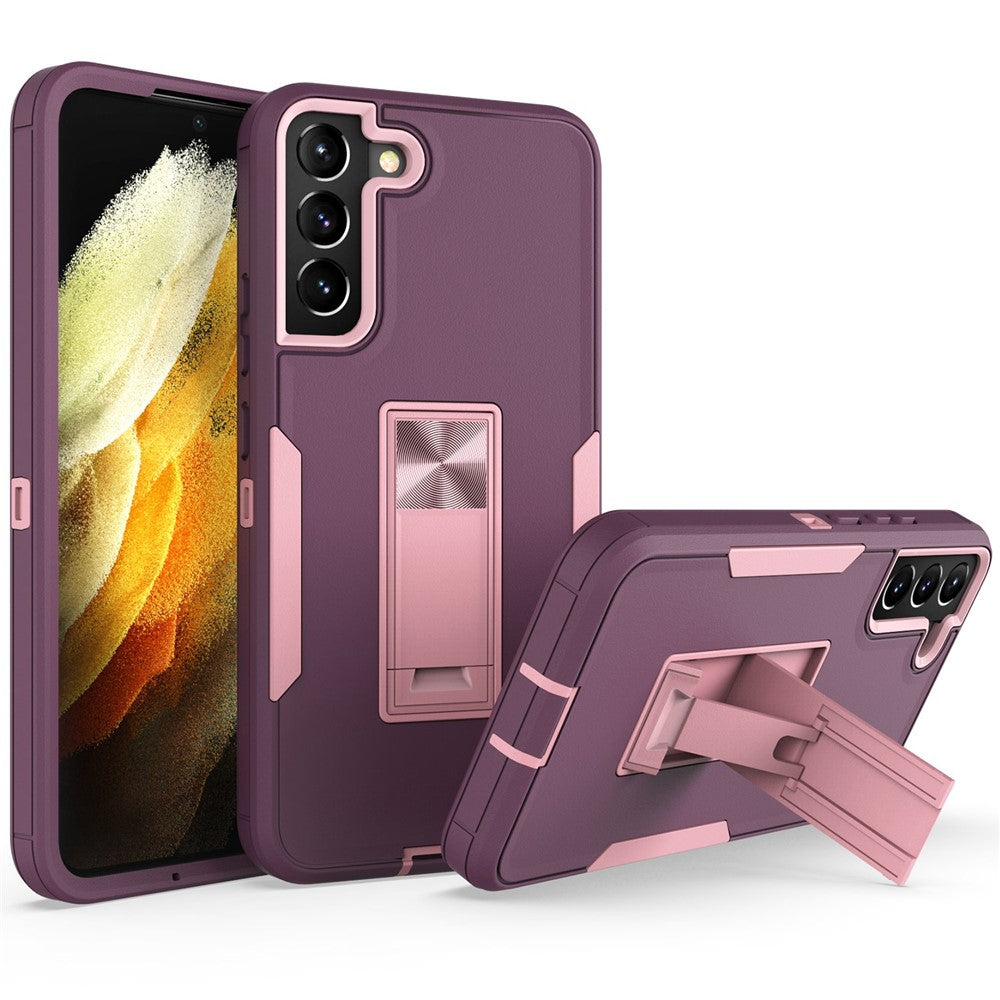 Hårdt PC + blødt TPU-hybridcover til Samsung Galaxy S22+ 5G med indbygget stativ, bilholder og metalplade