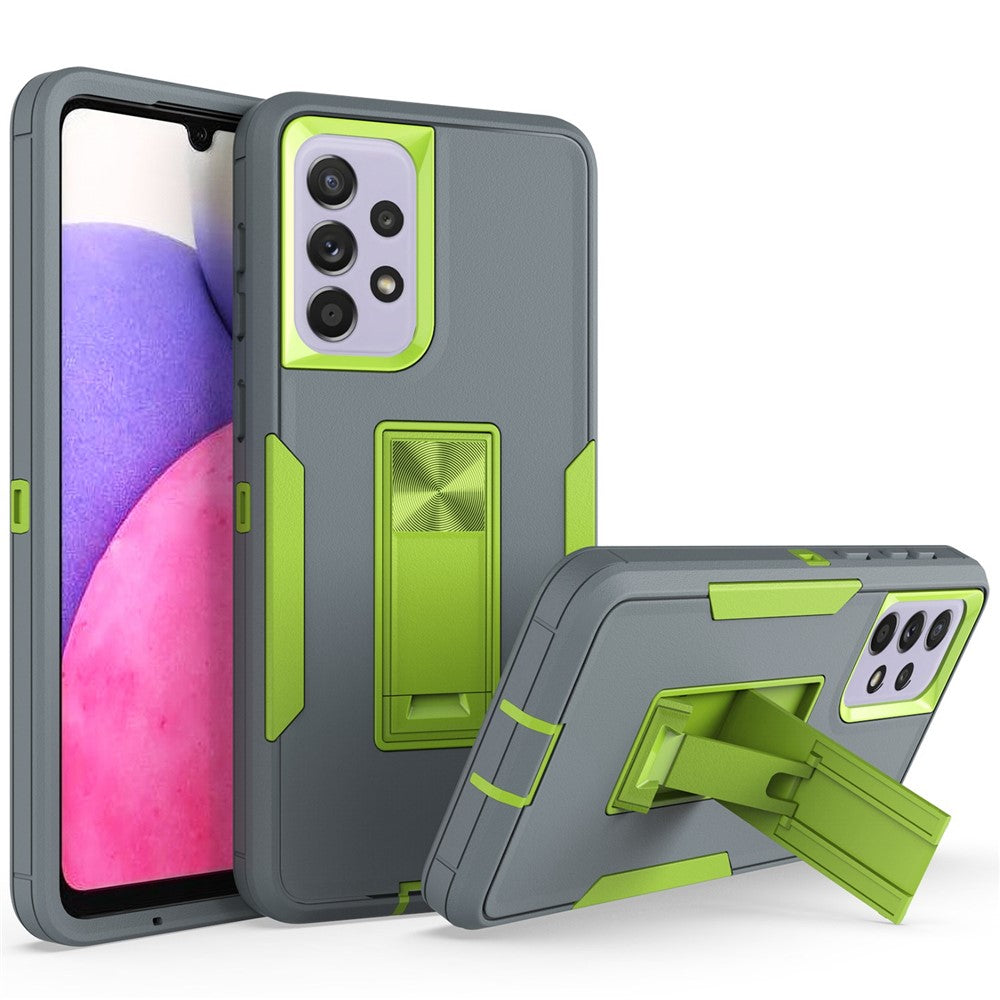 Samsung Galaxy A33 5G stødsikkert PC + TPU-hybridmobilcover med indbygget stativ, bilholder og metalplade