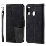 TTUDRCH for Samsung Galaxy A20e 004 Skin-touch Leather Splicing Wallet Case RFID Blocking Stand Magnetic Closure Shockproof TPU Flip Cover with Strap