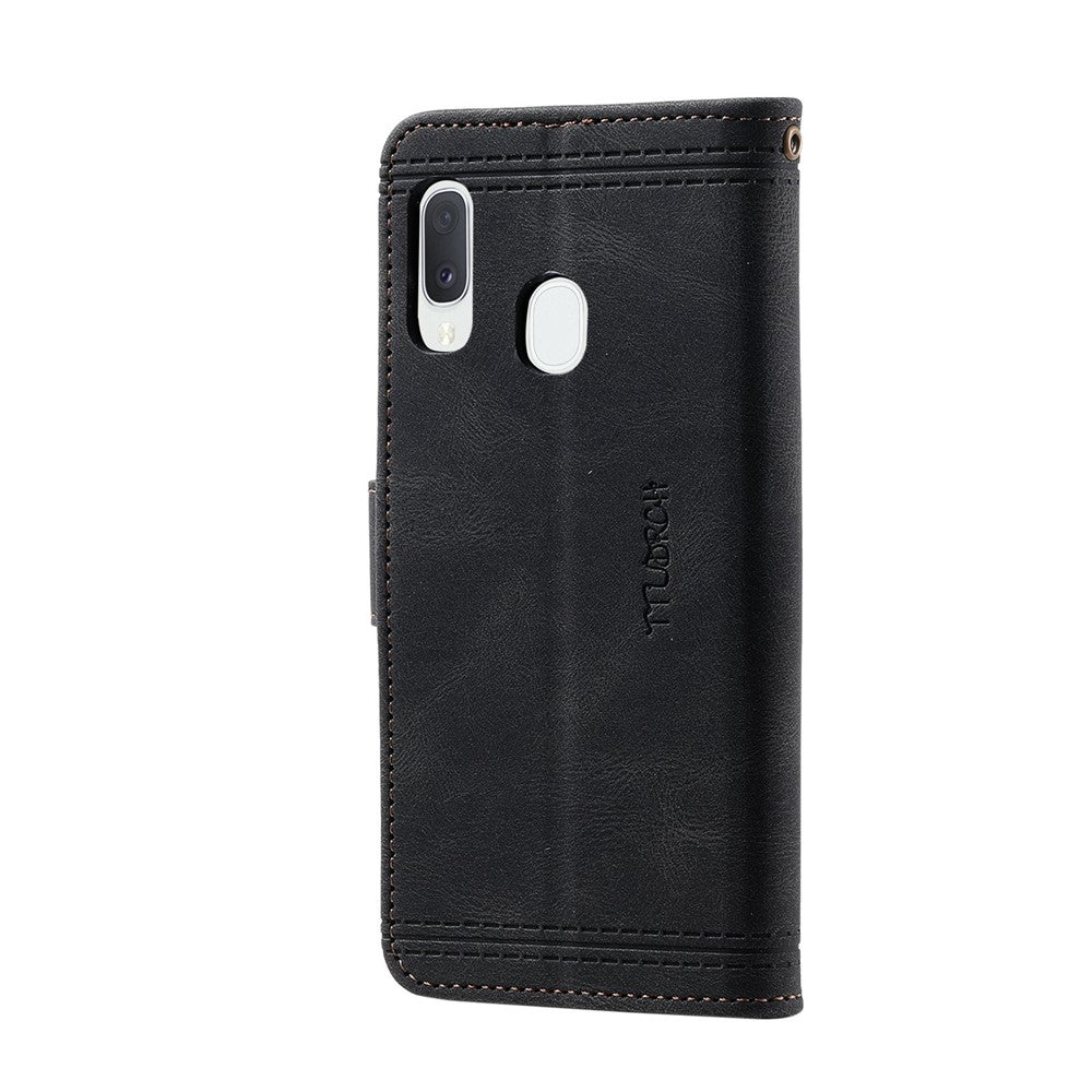 TTUDRCH for Samsung Galaxy A20e 004 Skin-touch Leather Splicing Wallet Case RFID Blocking Stand Magnetic Closure Shockproof TPU Flip Cover with Strap
