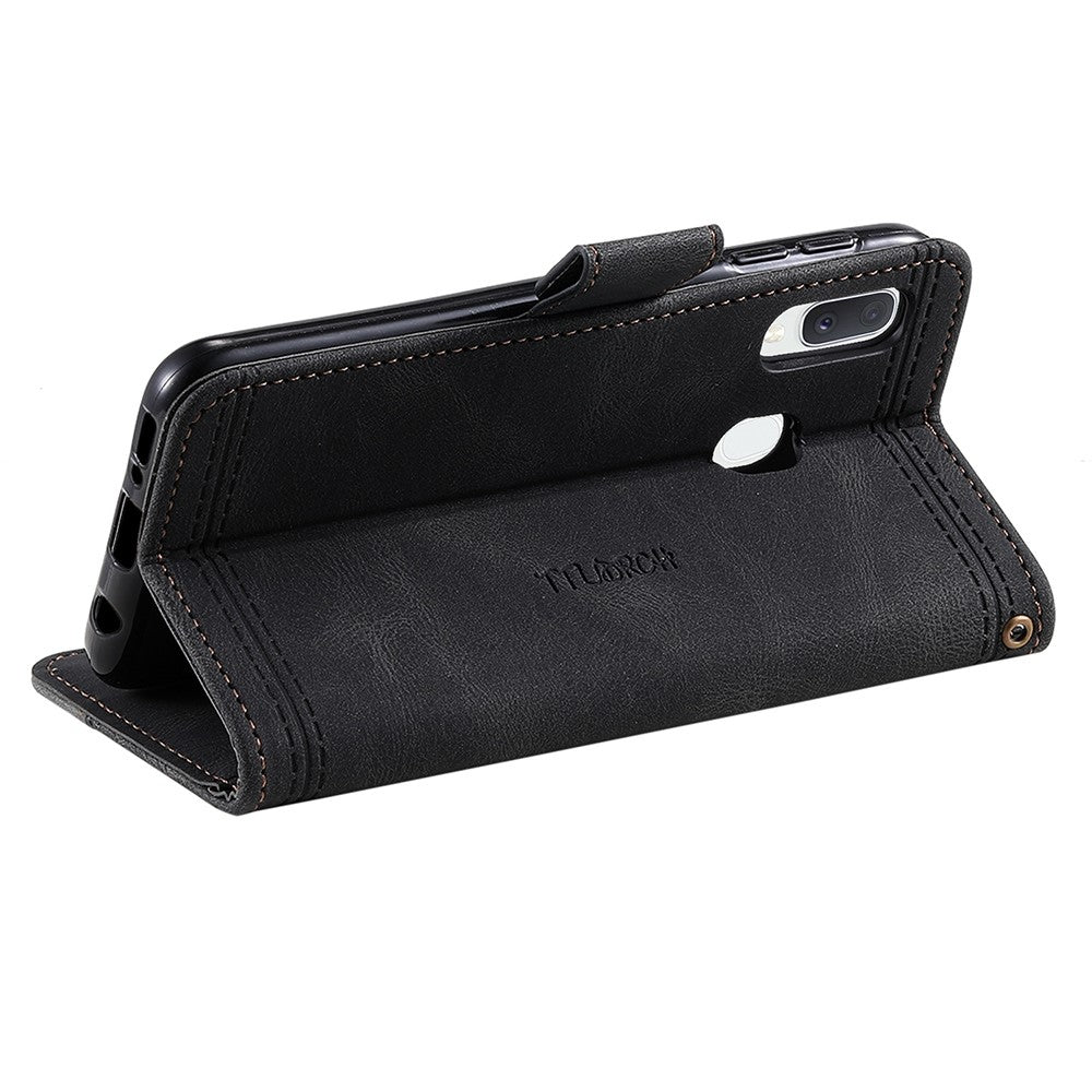 TTUDRCH for Samsung Galaxy A20e 004 Skin-touch Leather Splicing Wallet Case RFID Blocking Stand Magnetic Closure Shockproof TPU Flip Cover with Strap