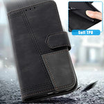 TTUDRCH for Samsung Galaxy A20e 004 Skin-touch Leather Splicing Wallet Case RFID Blocking Stand Magnetic Closure Shockproof TPU Flip Cover with Strap