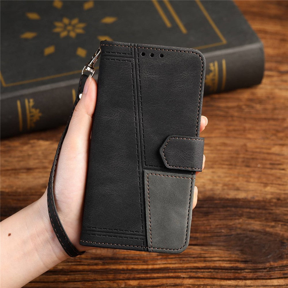TTUDRCH for Samsung Galaxy A20e 004 Skin-touch Leather Splicing Wallet Case RFID Blocking Stand Magnetic Closure Shockproof TPU Flip Cover with Strap