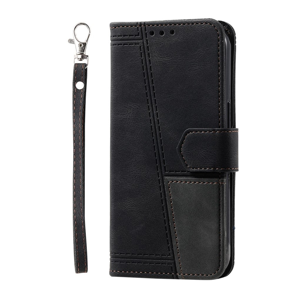 TTUDRCH for Samsung Galaxy A20e 004 Skin-touch Leather Splicing Wallet Case RFID Blocking Stand Magnetic Closure Shockproof TPU Flip Cover with Strap
