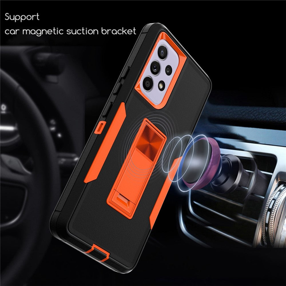 For Samsung Galaxy A53 5G Back Shell, Scratch Resistant PC + TPU Hybrid Phone Cover with Integrated Kickstand Car Mount Metal Sheet Case