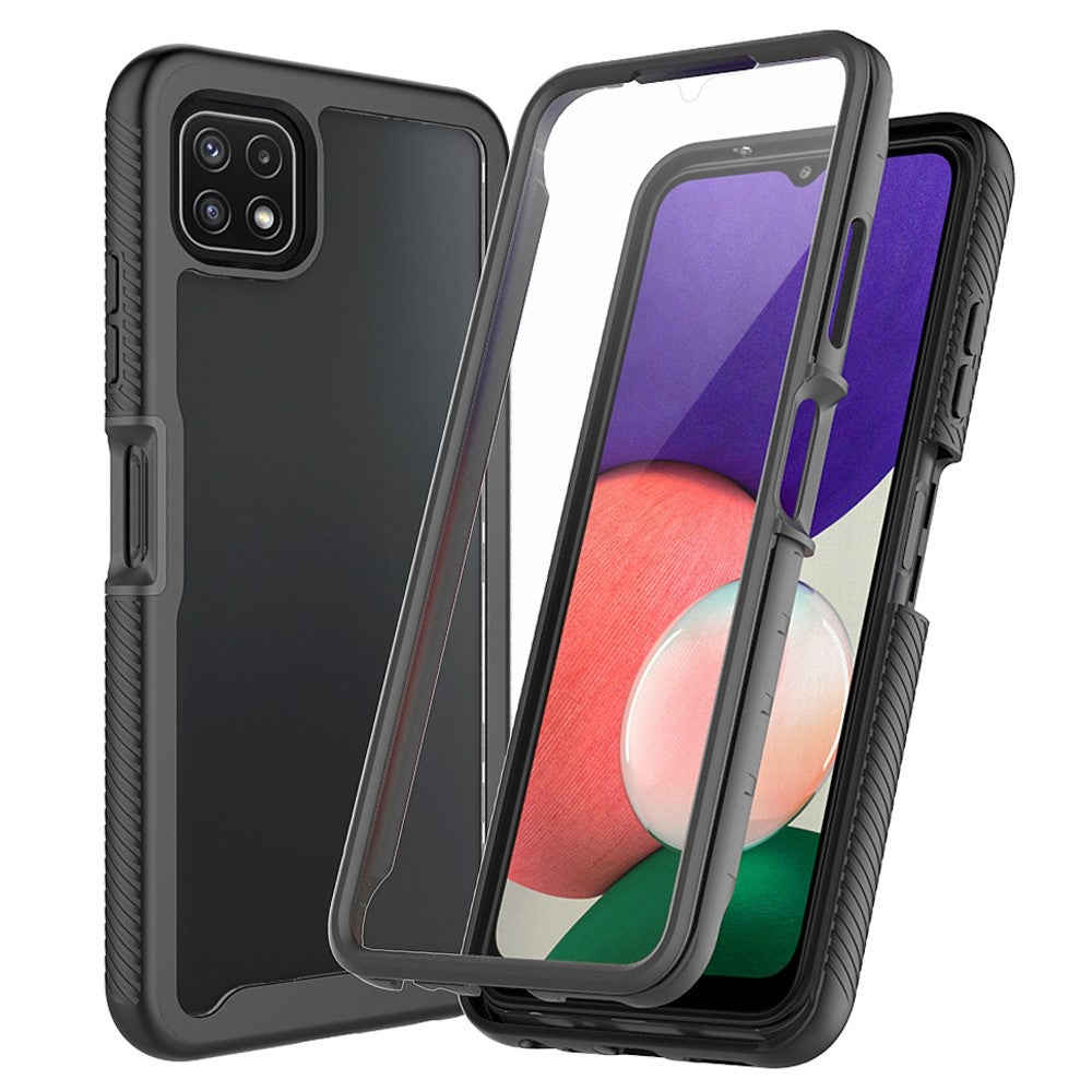 Til Samsung Galaxy A22 5G (EU Version) 3-i-1 Heldækkende Telefoncover PC + TPU Hybridcover med PET Skærmbeskytter