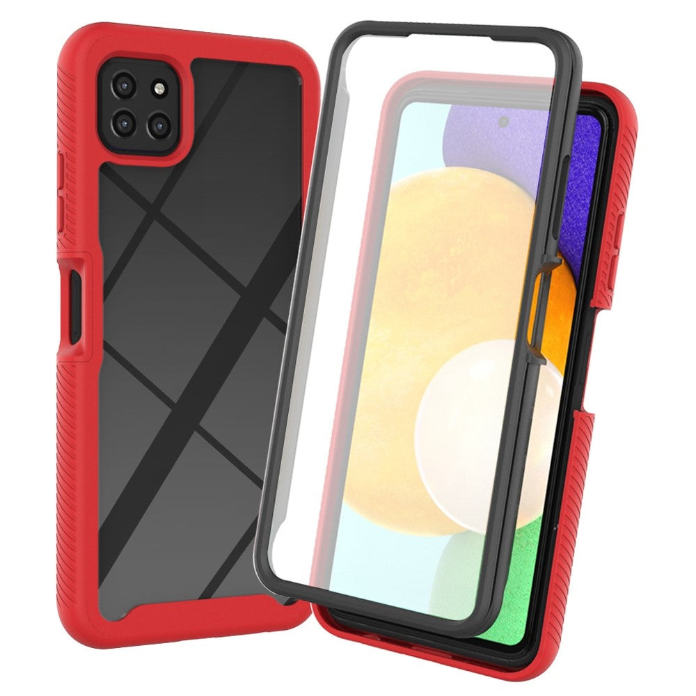 Til Samsung Galaxy A22 5G (EU Version) 3-i-1 Heldækkende Telefoncover PC + TPU Hybridcover med PET Skærmbeskytter