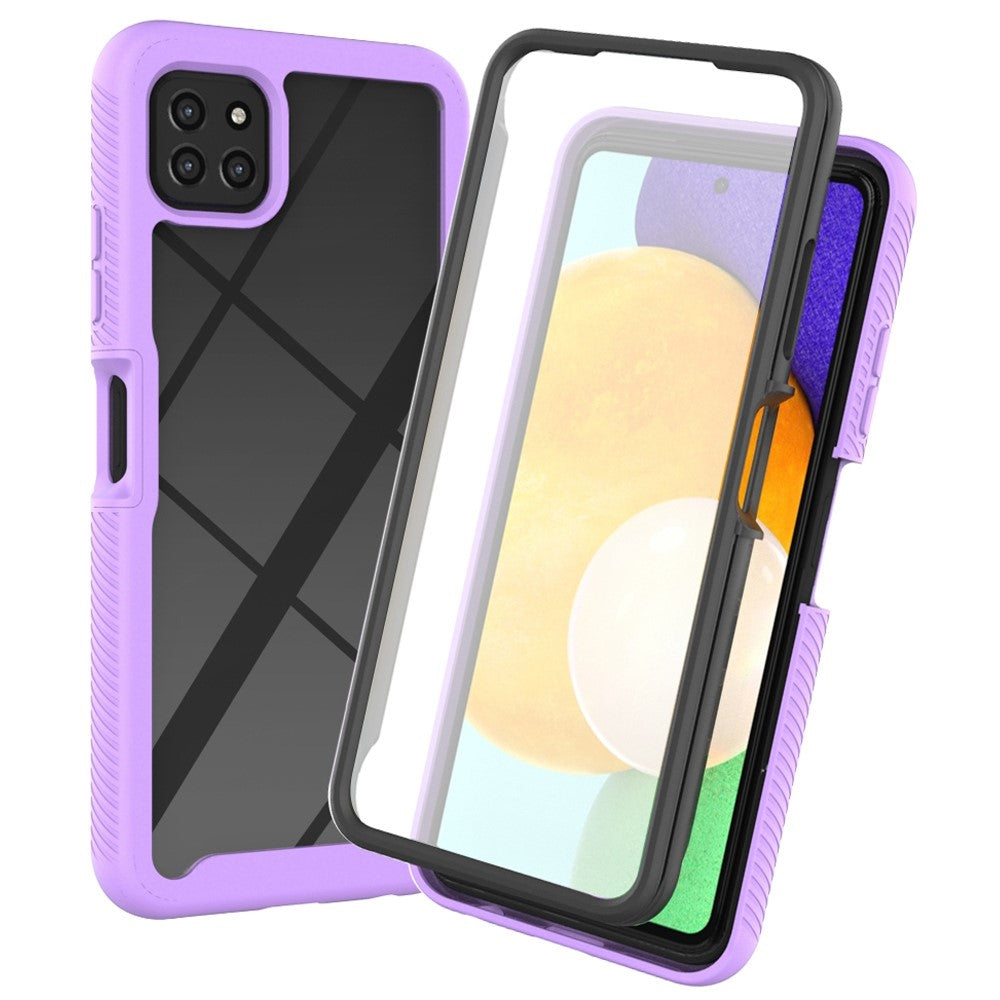 Til Samsung Galaxy A22 5G (EU Version) 3-i-1 Heldækkende Telefoncover PC + TPU Hybridcover med PET Skærmbeskytter