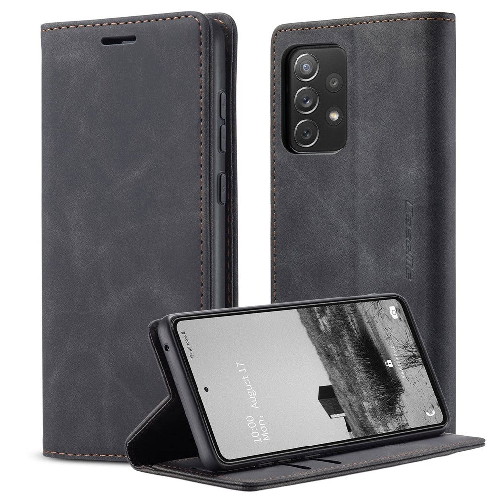 CASEME 013 Series Letvægts Mobiltelefonetui Taske til Samsung Galaxy A73 5G, Automatisk Absorberet PU Læder Pung Sammenfoldeligt Stativ Telefoncover