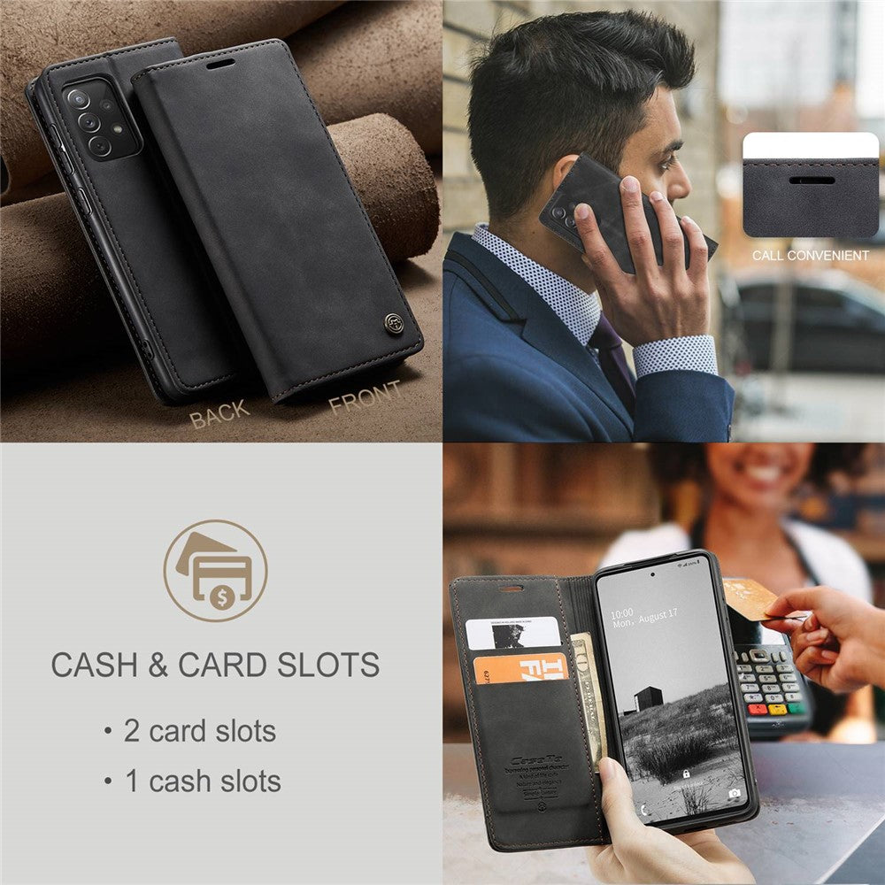 CASEME 013 Series Letvægts Mobiltelefonetui Taske til Samsung Galaxy A73 5G, Automatisk Absorberet PU Læder Pung Sammenfoldeligt Stativ Telefoncover