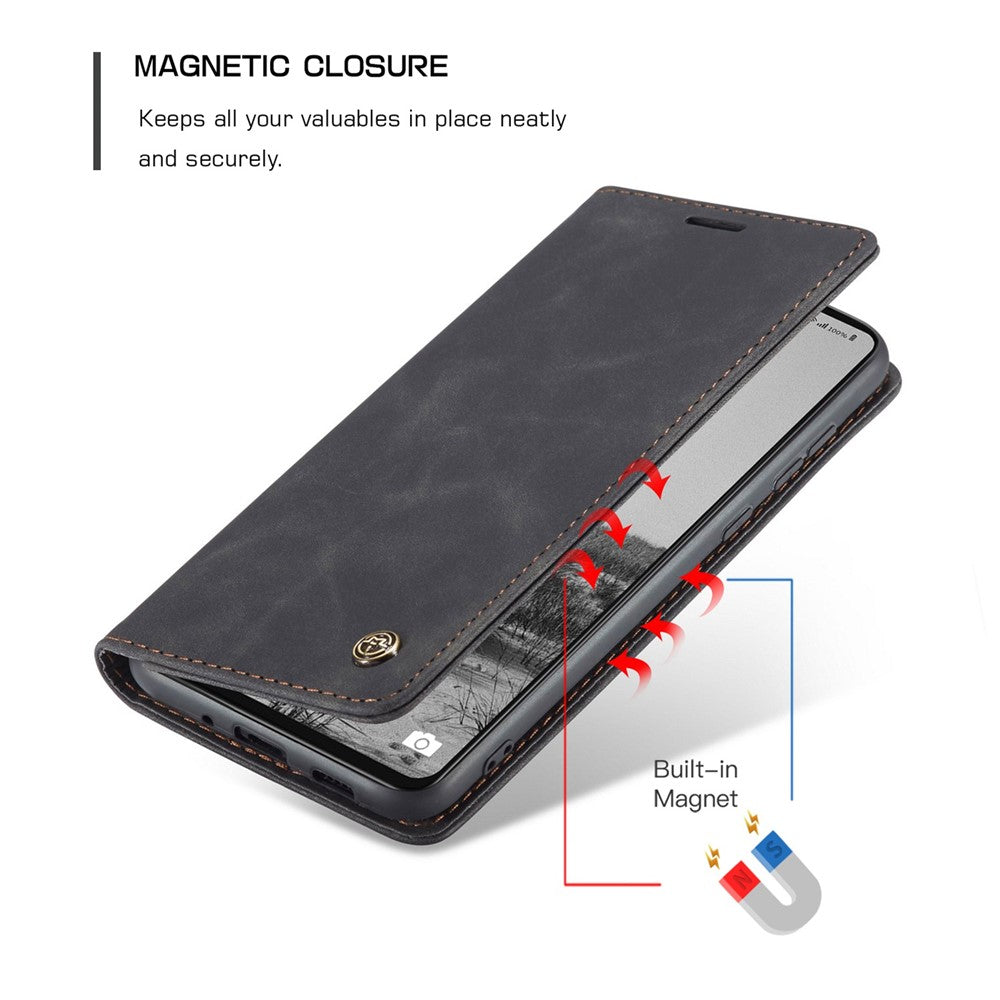 CASEME 013 Series Letvægts Mobiltelefonetui Taske til Samsung Galaxy A73 5G, Automatisk Absorberet PU Læder Pung Sammenfoldeligt Stativ Telefoncover