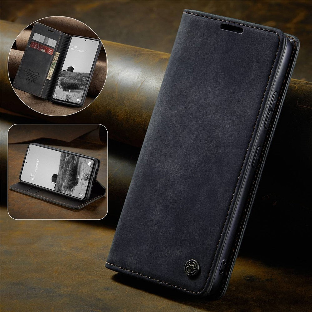 CASEME 013 Series Letvægts Mobiltelefonetui Taske til Samsung Galaxy A73 5G, Automatisk Absorberet PU Læder Pung Sammenfoldeligt Stativ Telefoncover