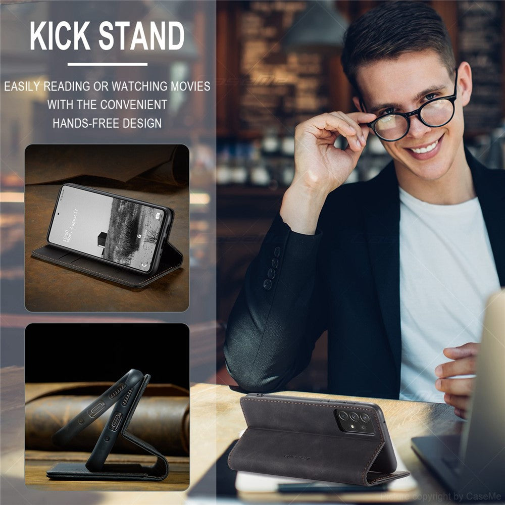 CASEME 013 Series Letvægts Mobiltelefonetui Taske til Samsung Galaxy A73 5G, Automatisk Absorberet PU Læder Pung Sammenfoldeligt Stativ Telefoncover