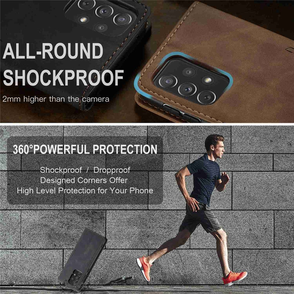 CASEME 013 Series Letvægts Mobiltelefonetui Taske til Samsung Galaxy A73 5G, Automatisk Absorberet PU Læder Pung Sammenfoldeligt Stativ Telefoncover