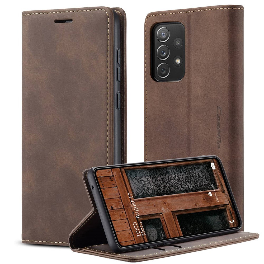 CASEME 013 Series Letvægts Mobiltelefonetui Taske til Samsung Galaxy A73 5G, Automatisk Absorberet PU Læder Pung Sammenfoldeligt Stativ Telefoncover