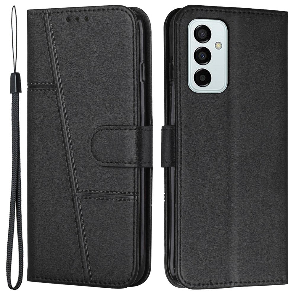 For Samsung Galaxy M23 5G/F23 5G PU Leather TPU Interior Case Stand Feature Magnetic Folio Book Folding Stitching Cover with Strap