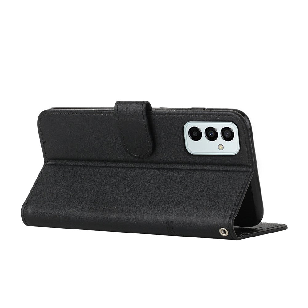 For Samsung Galaxy M23 5G/F23 5G PU Leather TPU Interior Case Stand Feature Magnetic Folio Book Folding Stitching Cover with Strap