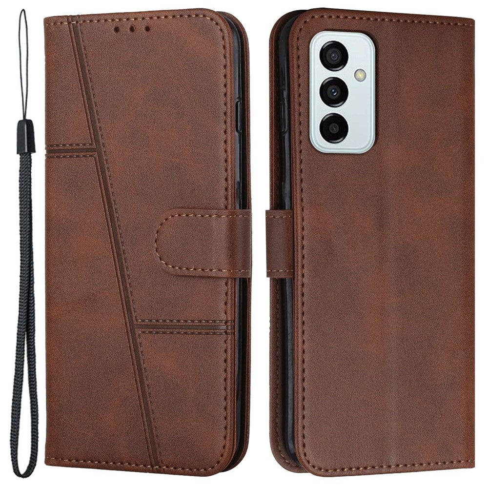 For Samsung Galaxy M23 5G/F23 5G PU Leather TPU Interior Case Stand Feature Magnetic Folio Book Folding Stitching Cover with Strap